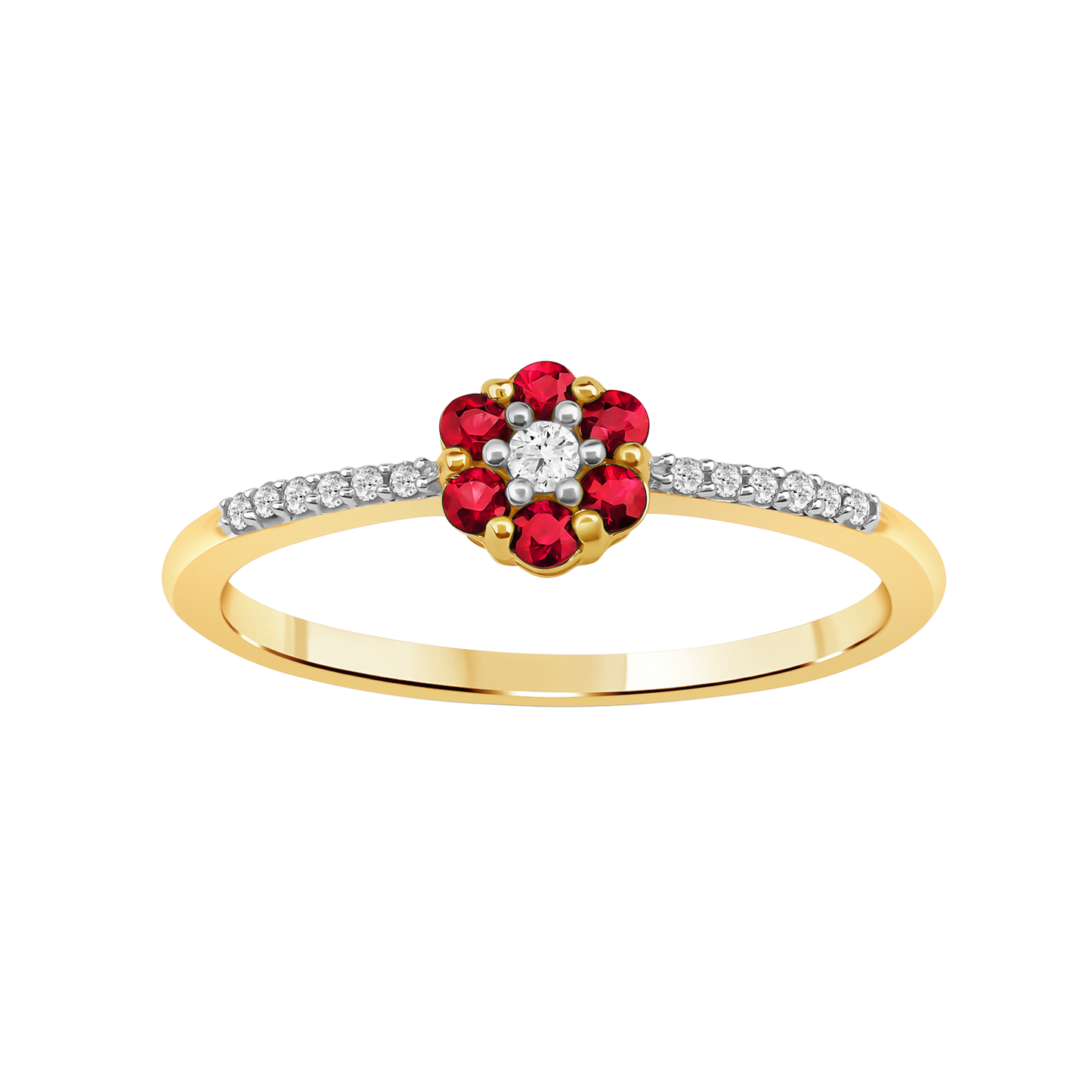 Diamantring i Hvitt/Gult Gull 0.07 tw/si og 0.19ct rubin