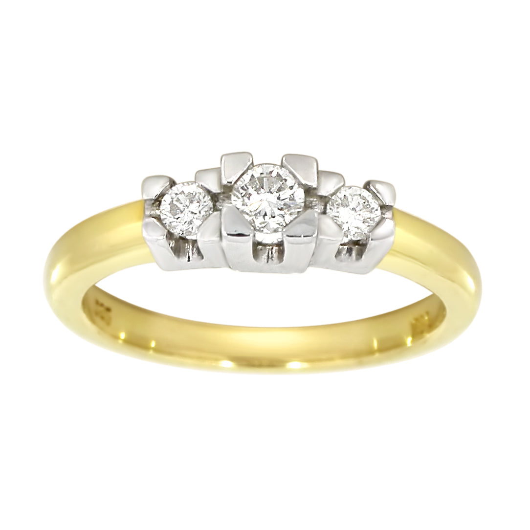 Diamantring Gult/Hvitt Gull og tre diamanter 0,25ct TW/SI