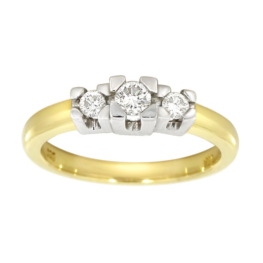 Diamantring Gult/Hvitt Gull og tre diamanter 0,25ct TW/SI