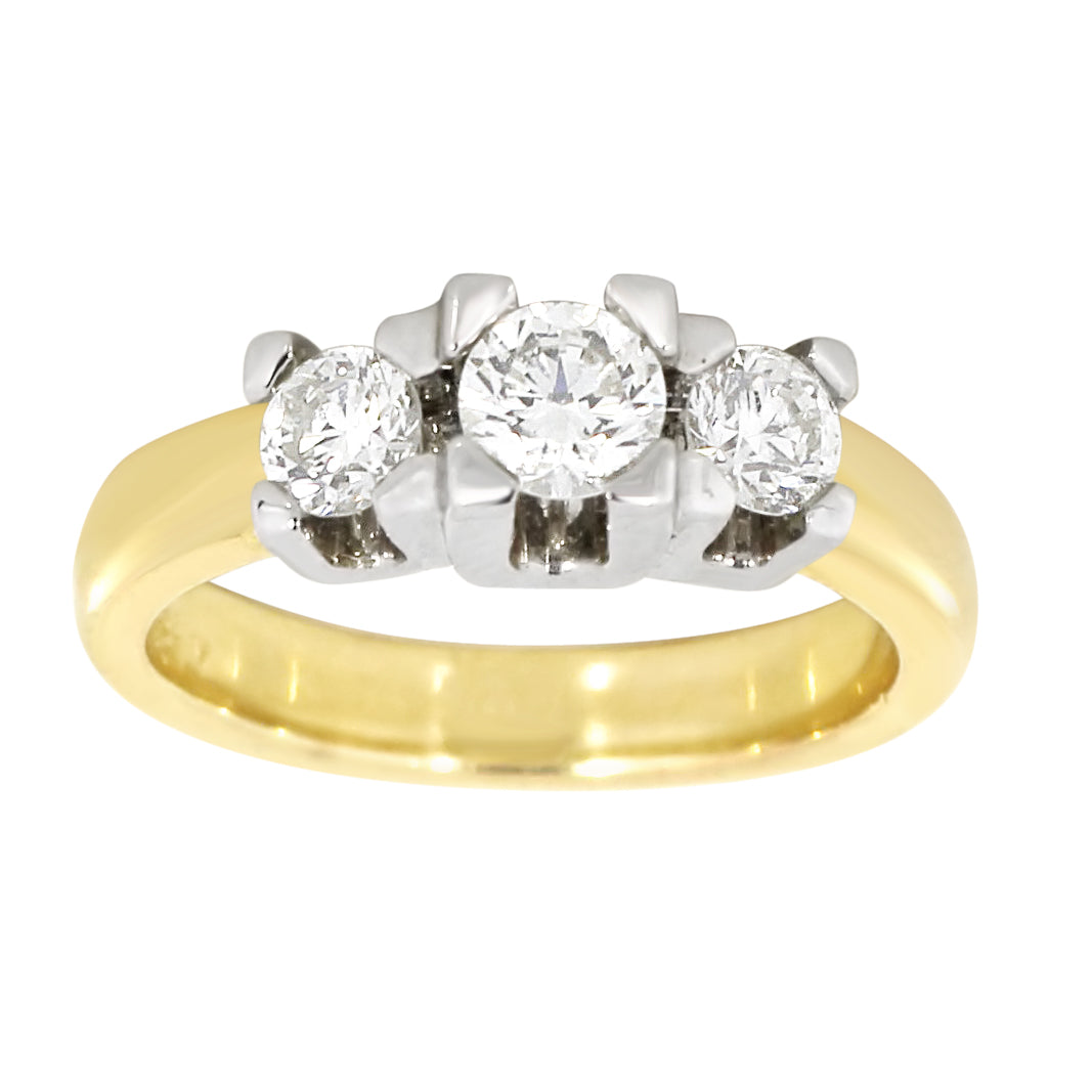 Diamantring i Gult/Hvitt Gull og tre Diamanter 0.75ct TW/SI