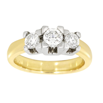 Diamantring i Gult/Hvitt Gull og tre Diamanter 0.75ct TW/SI