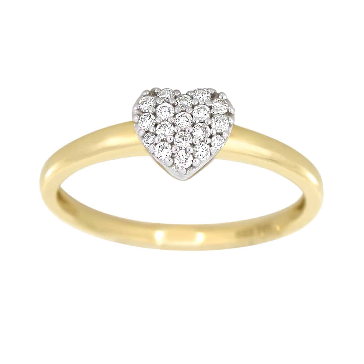 Hjerteformet diamantring i gult gull, 0.15CT TWSI