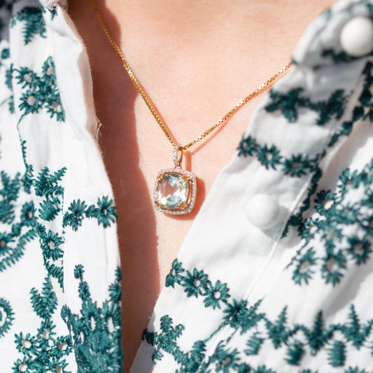 Bloom Diamantanheng i Gult Gull - 0.20ct tw/si Diamanter - 4.10ct Grønn ametyst  - 14kt Gull (585)