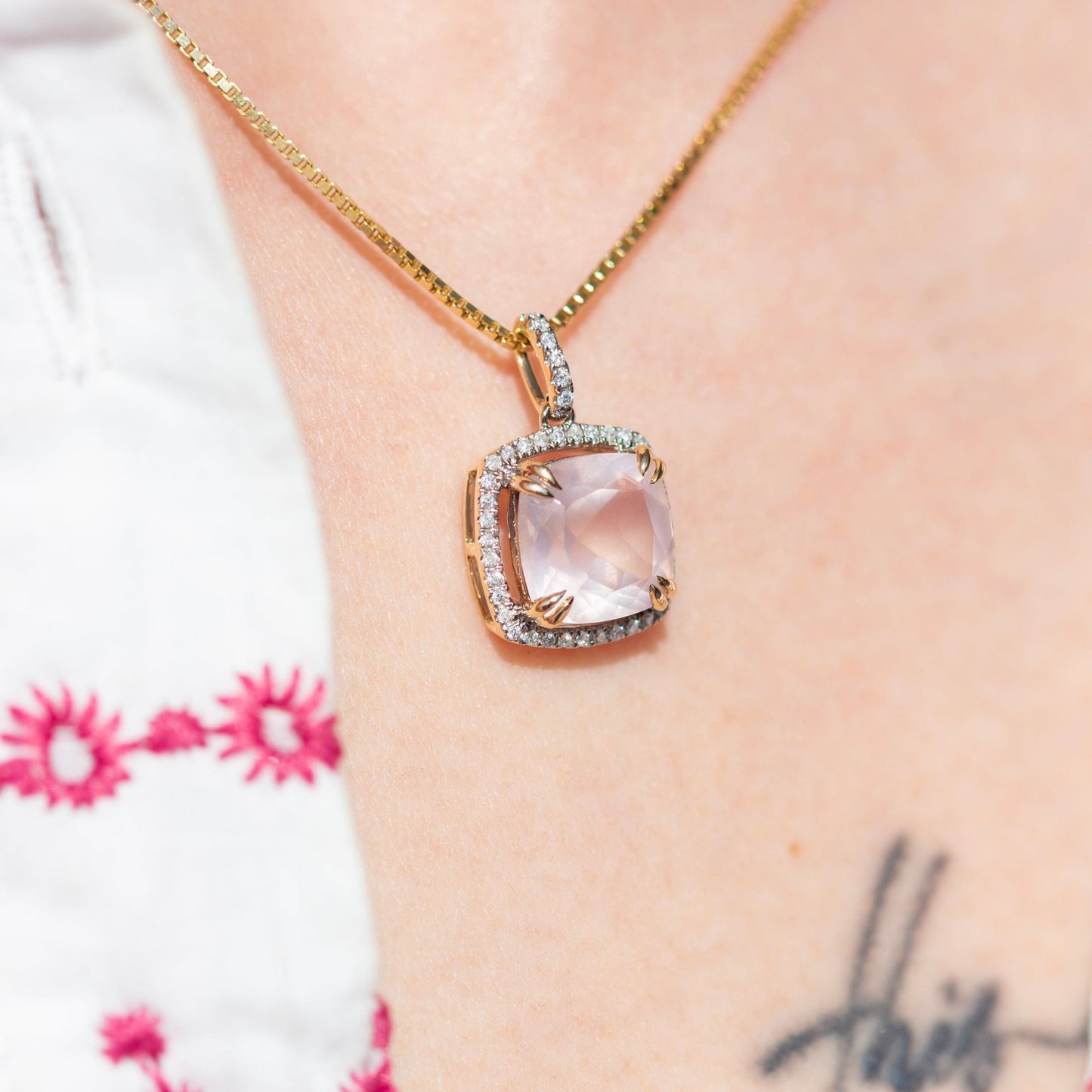 Bloom Diamantanheng i Gult Gull - 0.20ct tw/si Diamanter - 4.10ct Rosekvarts  - 14kt Gull (585)