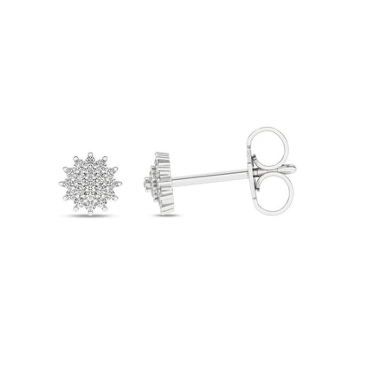 Diamantøredobber rosett i Hvitt/Gult Gull, 0.12ct TW Si