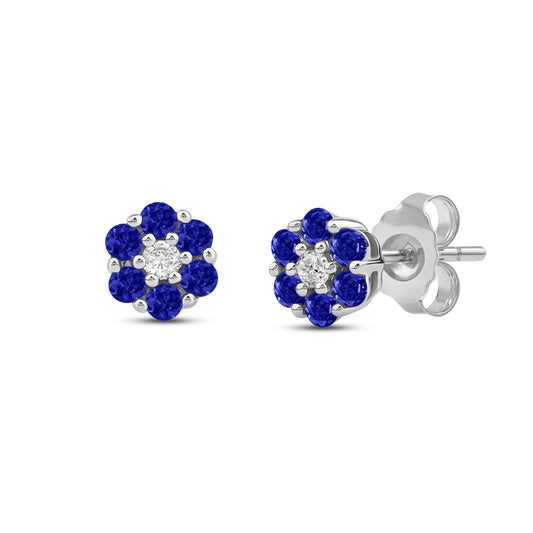 Diamanørepynt i gult eller hvitt gull, 0.05ct TWSi og 0.40ct safir