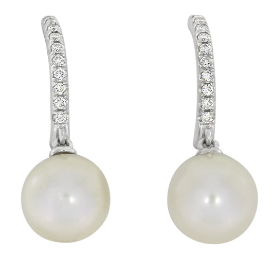 Diamantørepynt i 14kt Hvitt Gull,, 0.25ct TW/SI Diamanter og 9.5mm Perle