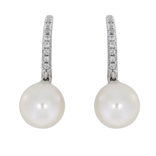 Ørepynt i Gult Gull(585), 0.24ct Aquamarine og 9.5mm Perle