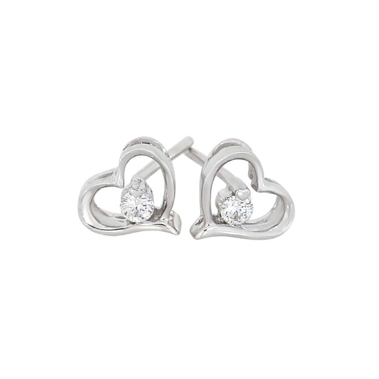 Diamantøredobber med hjerte i gult eller hvitt gull, 0,12ct TWSI