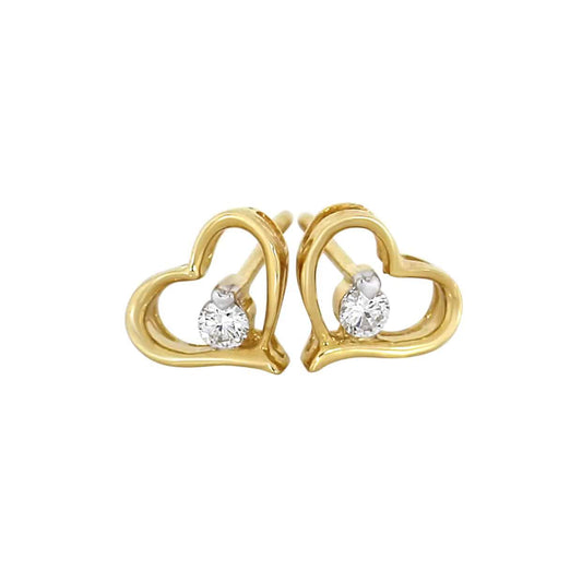 Diamantøredobber med hjerte i gult gull, 0,12ct TWSI - Diamanthuset