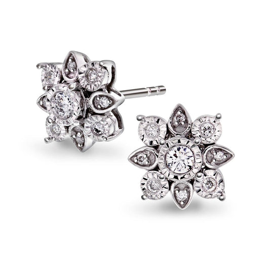 Diamant øredobber 14kt gult eller hvitt gull Rosettstjerne 0.25ct TW Si
