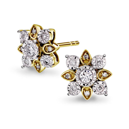 Diamant øredobber 14kt gult gull Rosettstjerne 0.25ct TW Si - Diamanthuset