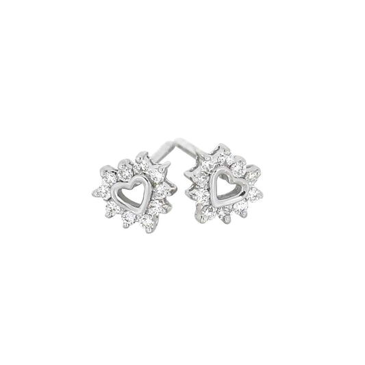 Diamantøredobber med hjerte i hvitt gull, 0,10ct TWSI - Diamanthuset