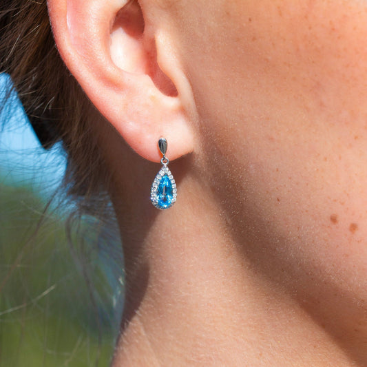 Diamantørepynt i 14kt Hvitt/Gult Gull med Topas og 0.20ct TW/SI Diamanter