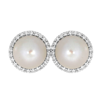 Diamantørepynt i 14kt Hvitt/Gult Gull,, 0.20ct TW/SI Diamanter og 8mm Perle