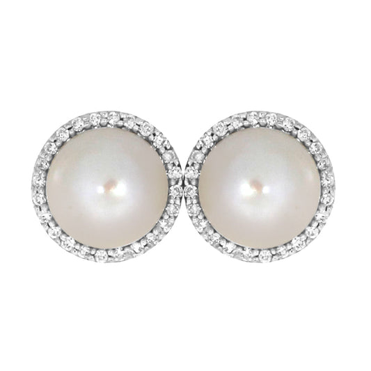 Diamantørepynt i 14kt Hvitt/Gult Gull,, 0.20ct TW/SI Diamanter og 8mm Perle