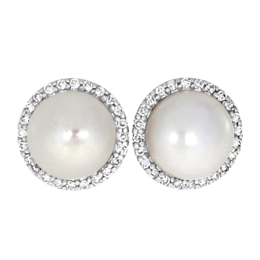Diamantørepynt i 14kt Hvitt/Gult Gull,, 0.20ct TW/SI Diamanter og 8mm Perle