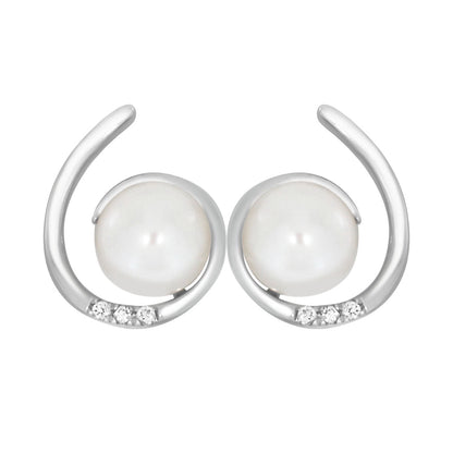 Diamantørepynt i 14kt Hvitt/Gult Gull,, 0.06ct TW/SI Diamanter og 8mm Perle
