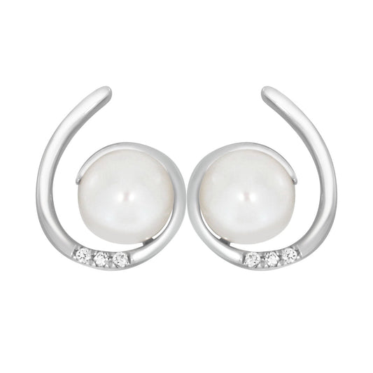 Diamantørepynt i 14kt Hvitt/Gult Gull,, 0.06ct TW/SI Diamanter og 8mm Perle