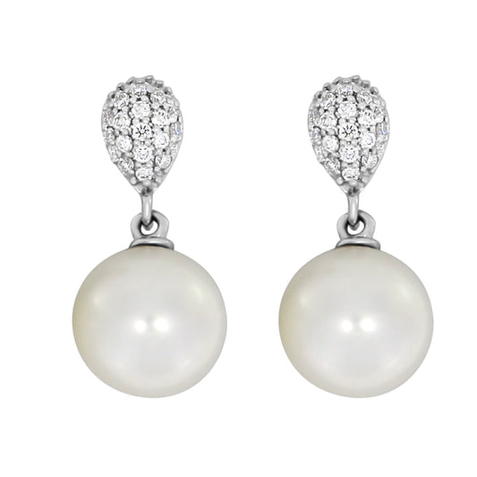 Diamantørepynt i 14kt Hvitt Gull,, 0.25ct TW/SI Diamanter og 9.5mm Perle