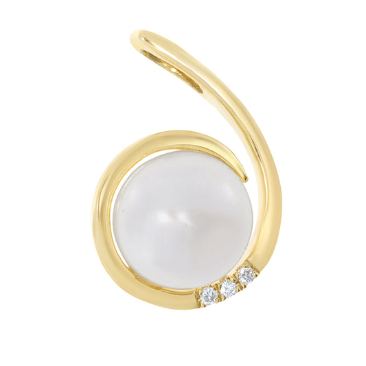 Halssmykke i 14kt Gult/Hvitt Gull (585), 0.03ct TW/SI Diamant og 10mm Perle