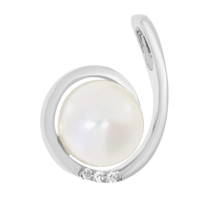 Halssmykke i 14kt Gult/Hvitt Gull (585), 0.03ct TW/SI Diamant og 10mm Perle