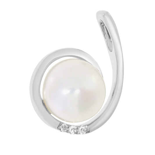 Halssmykke i 14kt Gult/Hvitt Gull (585), 0.03ct TW/SI Diamant og 10mm Perle
