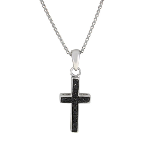Korsanheng i 14kt Hvitt/Gult Gull,, 0.15ct Svarte Diamanter
