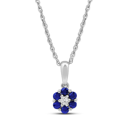 Diamanthalssmykke i hvitt og gult gull, 0.03ct TW/Si og 0.19ct safir