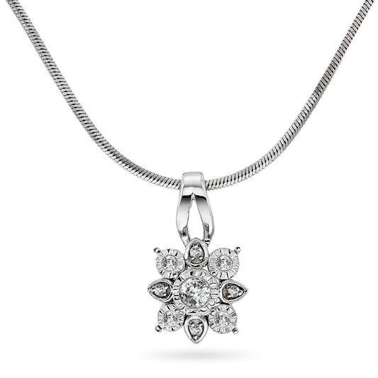 Diamant halssmykke 14kt hvitt gull Rosettstjerne 0.15ct TW Si - Diamanthuset
