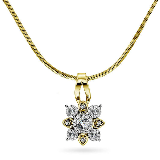 Diamant halssmykke 14kt gult gull Rosettstjerne 0.15ct TW Si - Diamanthuset