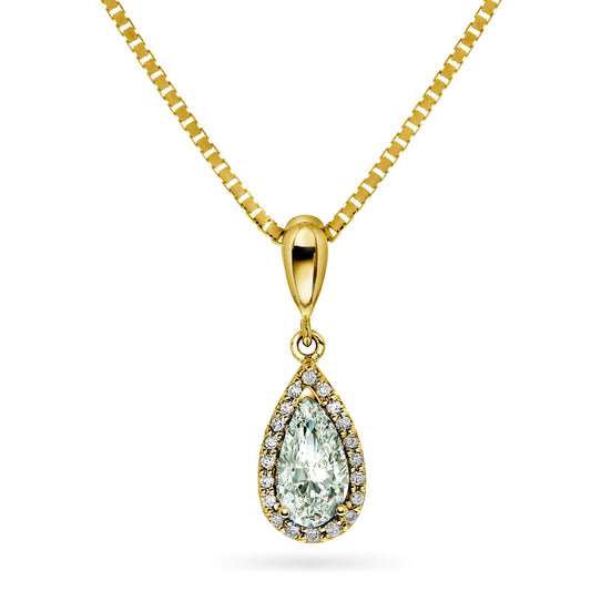 Diamantanheng I Gult Gull (585) Med 0.10ct TW/SI Diamanter og Grønn Ametyst