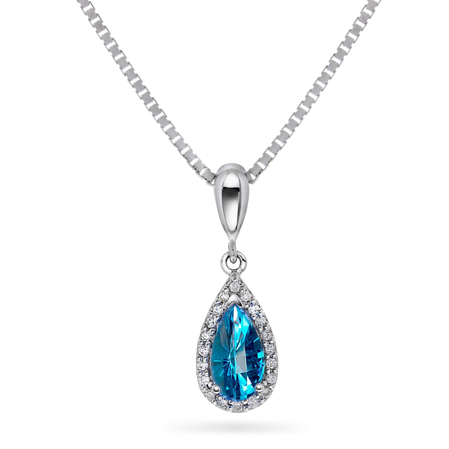Diamantanheng I Hvitt/Gult Gull (585) Med 0.10ct TW/SI Diamanter og Topas
