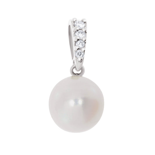 Perlesmykke i 14kt Hvitt Gull (585), 0.07ct TW/SI Diamant og 8.5-9mm Perle