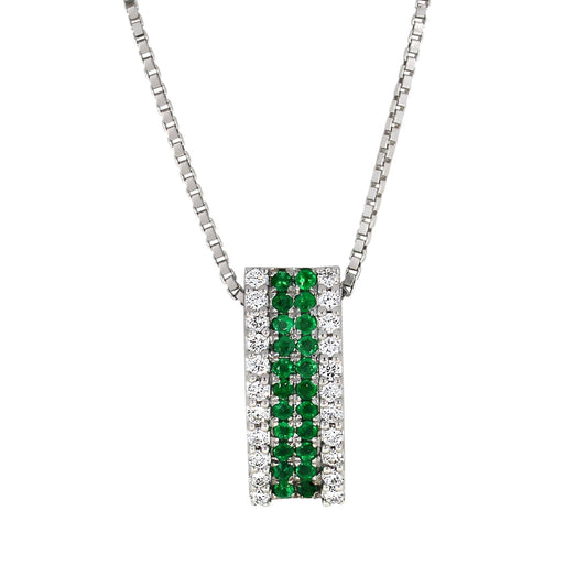 Diamantanheng I Hvitt Gull (585) Med 0.30ct TW/SI Diamanter og Smaragd