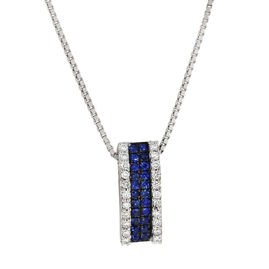 Diamantanheng I Hvitt Gull (585) Med 0.30ct TW/SI Diamanter og Safir