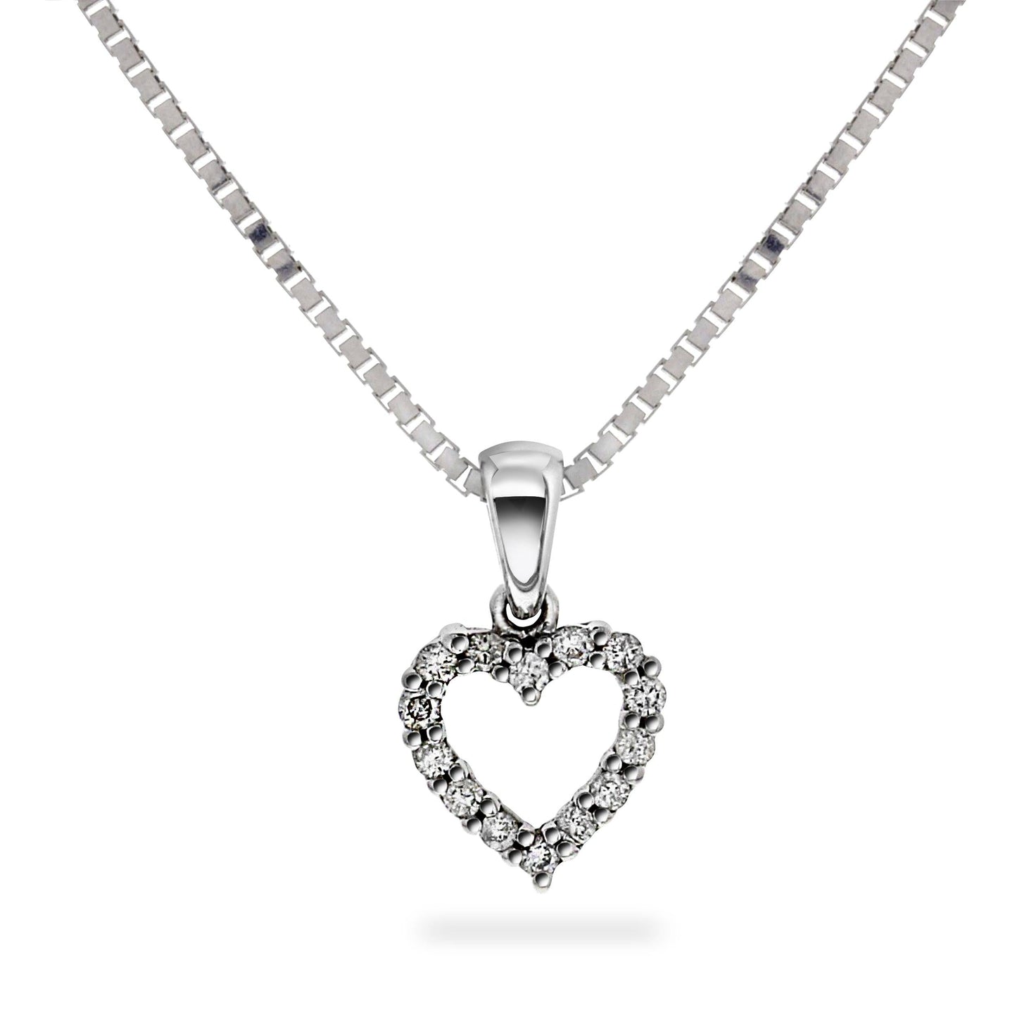 Diamant halssmykke med hjerte i hvitt gull, 0.15CT TWSI, Diamanthuset.no