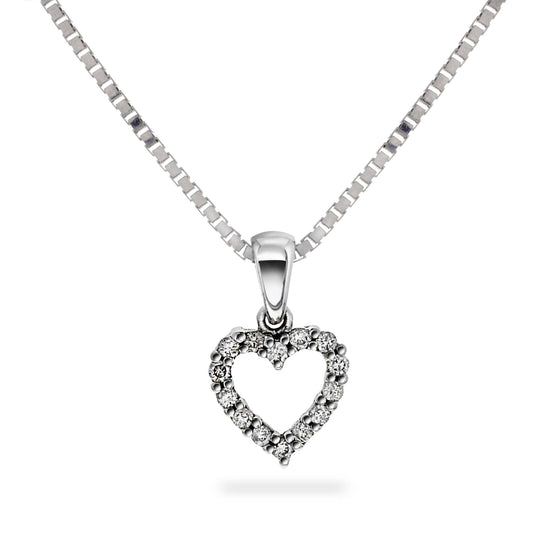 Diamant halssmykke med hjerte i hvitt gull, 0.15CT TWSI, Diamanthuset.no