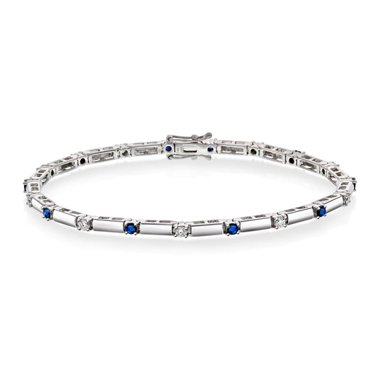 Armbånd i Hvitt Gull (585), 0.45ct TW/SI Diamanter + 0.65ct Safir
