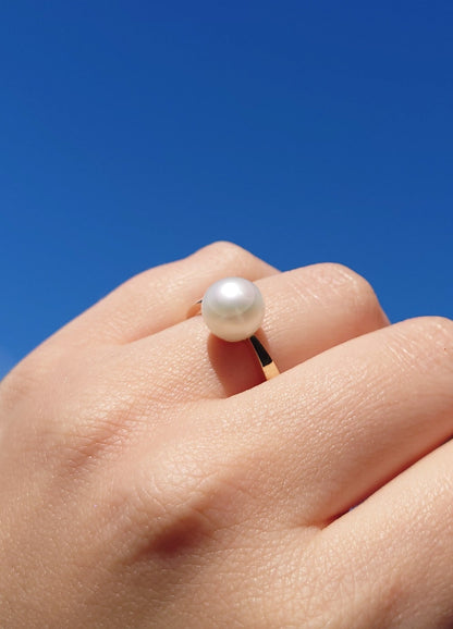 Perlering i 14kt Hvitt/Gult Gull, med 10 – 11mm Perle