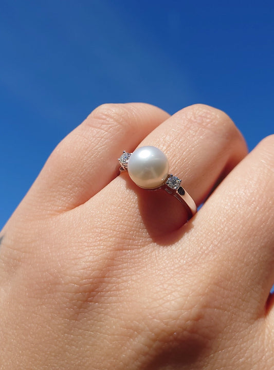 Diamantring 0,16ct TW/SI med Perle