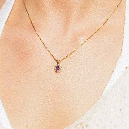 Diana Diamantanheng I Gult Gull med Ametyst og 0.08ct TW/SI Diamanter