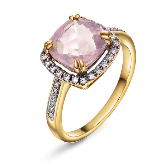 Bloom Diamantring i Gult Gull - 0.20ct tw/si Diamanter - 2.40ct Rosekvarts  - 14kt Gull (585)