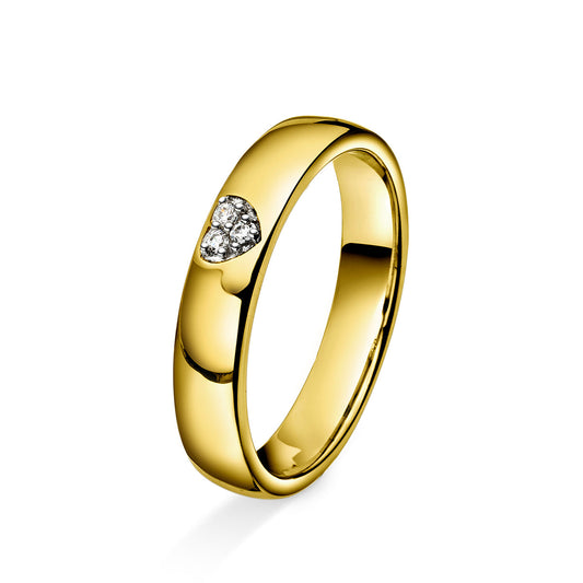 Ring i gult/hvitt gull med diamanthjerte, 0.03ct, 4mm