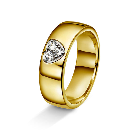 Ring i gult/hvitt gull med diamanthjerte, 0.15CT, 6mm