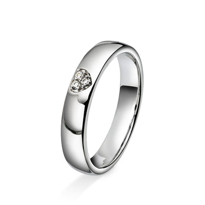Ring i gult/hvitt gull med diamanthjerte, 0.03ct, 4mm