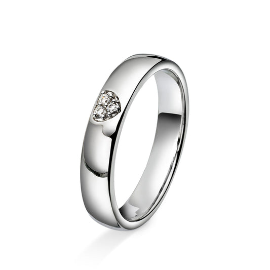 Ring i gult/hvitt gull med diamanthjerte, 0.03ct, 4mm