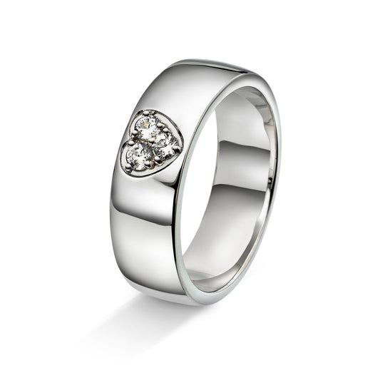 Ring i gult/hvitt gull med diamanthjerte, 0.15CT, 6mm