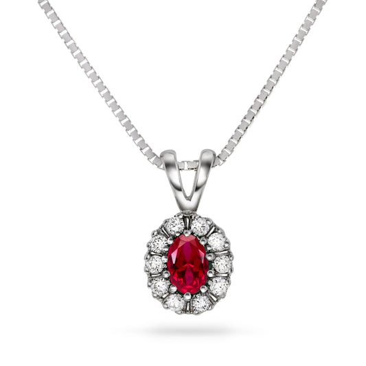 Diana Diamantanheng i Hvitt Gull med Rubin og 0.25ct TW/SI Diamanter