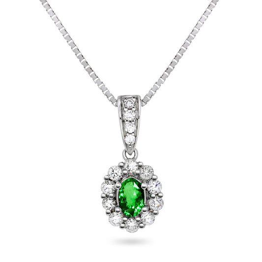 Diana Diamanthalssmykke I Hvitt Gull med Smaragd og 0.50ct TW/SI Diamanter